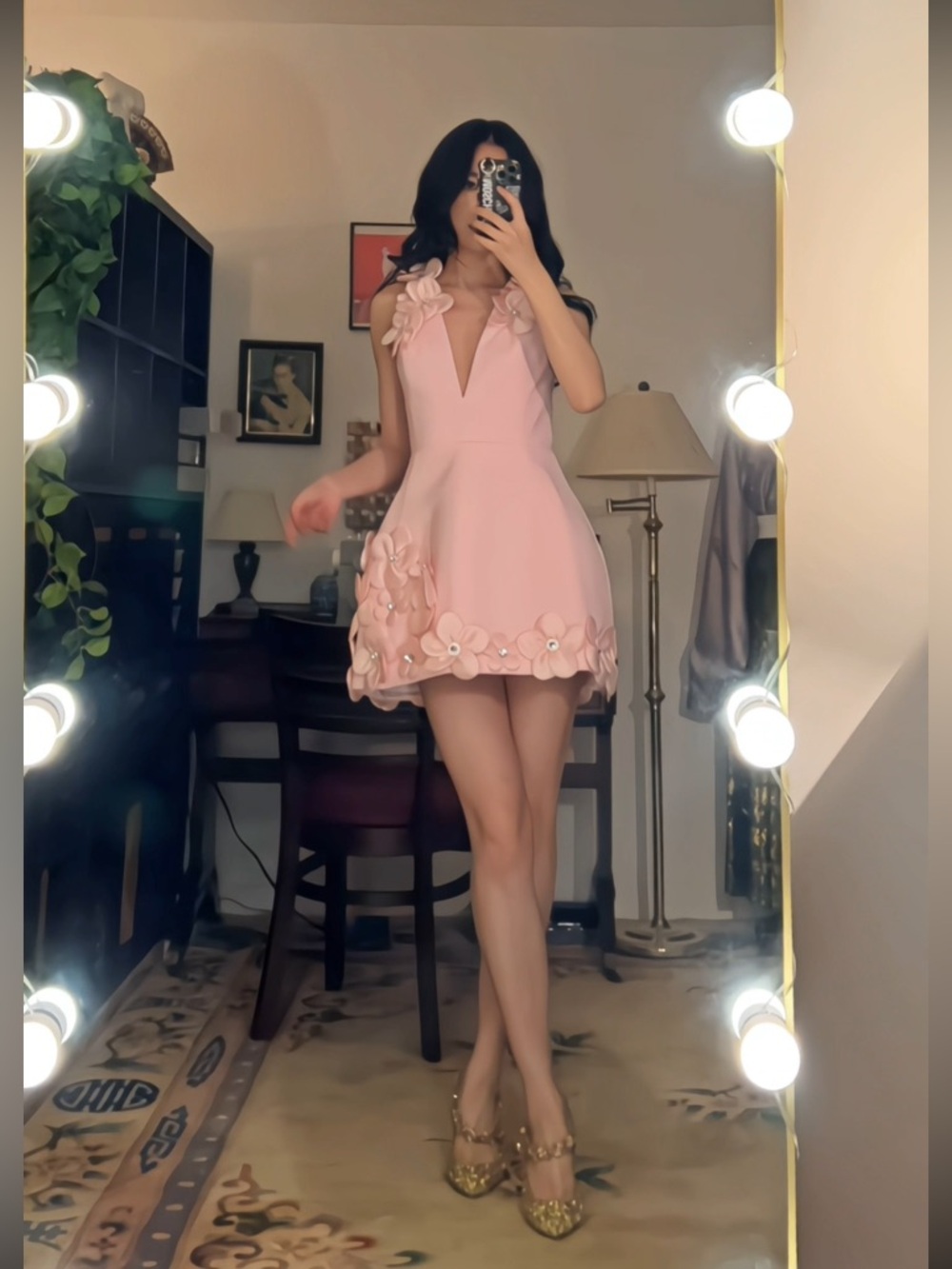 Bronx & Banco Estelle Blush Pink Floral Embellished Mini Dress S NWOT